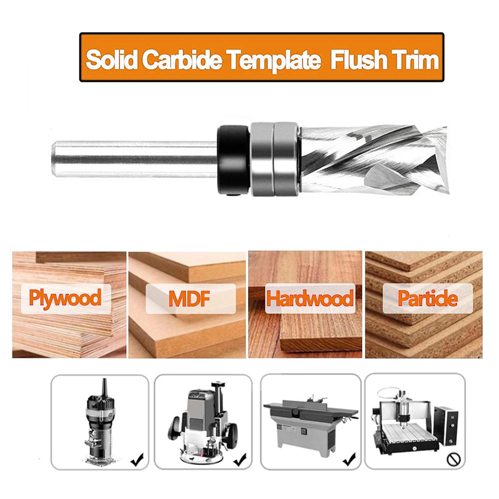 Compression Flush Trim Router Bit Top Bearing for Wood Edge Trimming Slotting Groove Routing and Bottom Cleaning