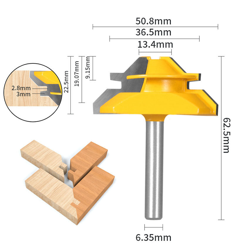 1PC or 3PCS 1/4" Shank 45° Lock Miter Router Bit Tungsten Carbide Woodworking Milling Cutter
