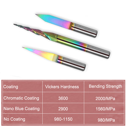 3PCS V-Shape Tapered Ball Nose End Mills for CNC Engraving, 1/8" Shank, Chromatic Coating for Aluminum,Copper & Brass