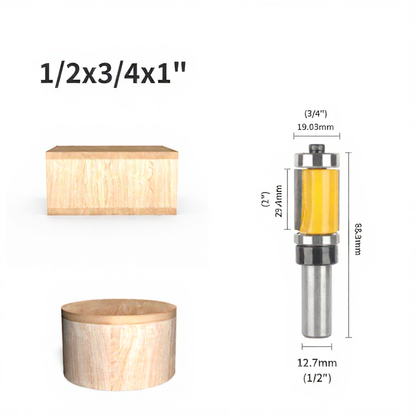 Flush Trim Router Bit with Top & Bottom Bearing, 3/4 Inch Cutting Diameter, 1/2 Inch Shank