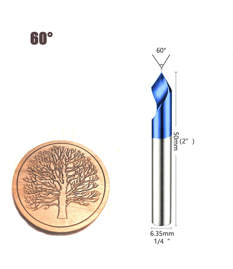 4PCS V Groove Router Bit Set 30°/45°/60°/90°, 1/4" Shank O Flute Engraving Bit for Wood Carving & Chamfering