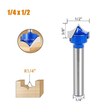4Pcs 1/4" Shank Carbide Roundover Router Bit for Wood Engraving and Groove Cutting
