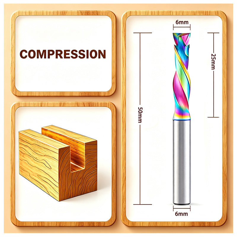 6mm Compression Spiral CNC Router Bit 2 Flute DLC Coated Woodworking End Mill