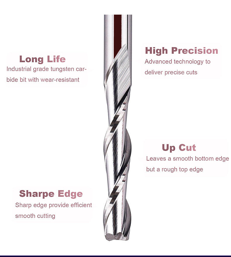 5 Pcs 1/8" Shank Two Flute Spiral Upcut CNC End Mill Flat Nose Router Bit for Wood MDF PVC Acrylic