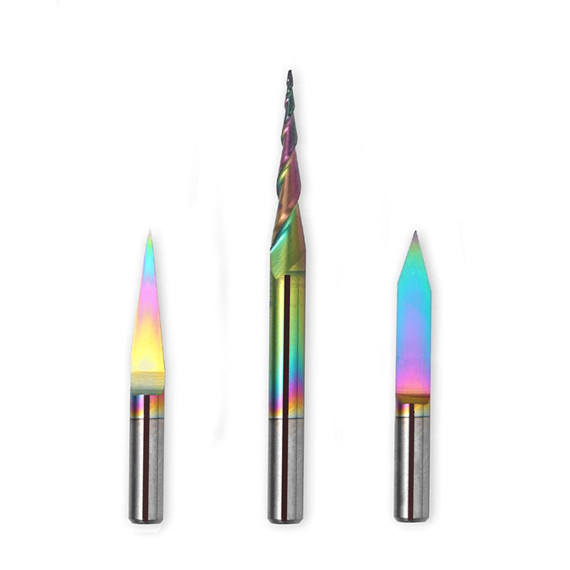 3PCS V-Shape Tapered Ball Nose End Mills for CNC Engraving, 1/8" Shank, Chromatic Coating for Aluminum,Copper & Brass