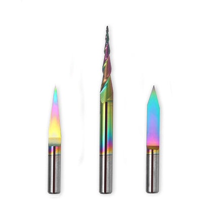 3PCS V-Shape Tapered Ball Nose End Mills for CNC Engraving, 1/8" Shank, Chromatic Coating for Aluminum,Copper & Brass