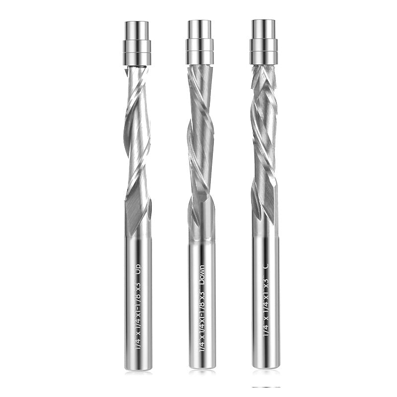 1/4" Tungsten Carbide Spiral Flush Trim Router Bit with Bearing Up/Down Cut Compression Spiral End Mill Cutter for Profiling