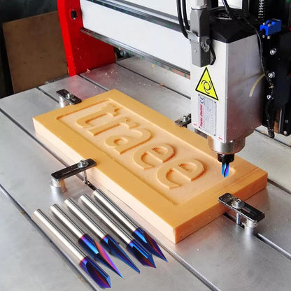 1/4" Shank CNC Wood Carving Router Bit Tungsten Carbide Nano Blue Coating for V-Groove Chamfering and Engraving