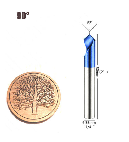 4PCS V Groove Router Bit Set 30°/45°/60°/90°, 1/4" Shank O Flute Engraving Bit for Wood Carving & Chamfering