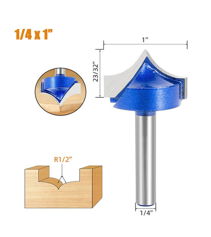 4Pcs 1/4" Shank Carbide Roundover Router Bit for Wood Engraving and Groove Cutting