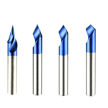 4PCS V Groove Router Bit Set 30°/45°/60°/90°, 1/4" Shank O Flute Engraving Bit for Wood Carving & Chamfering