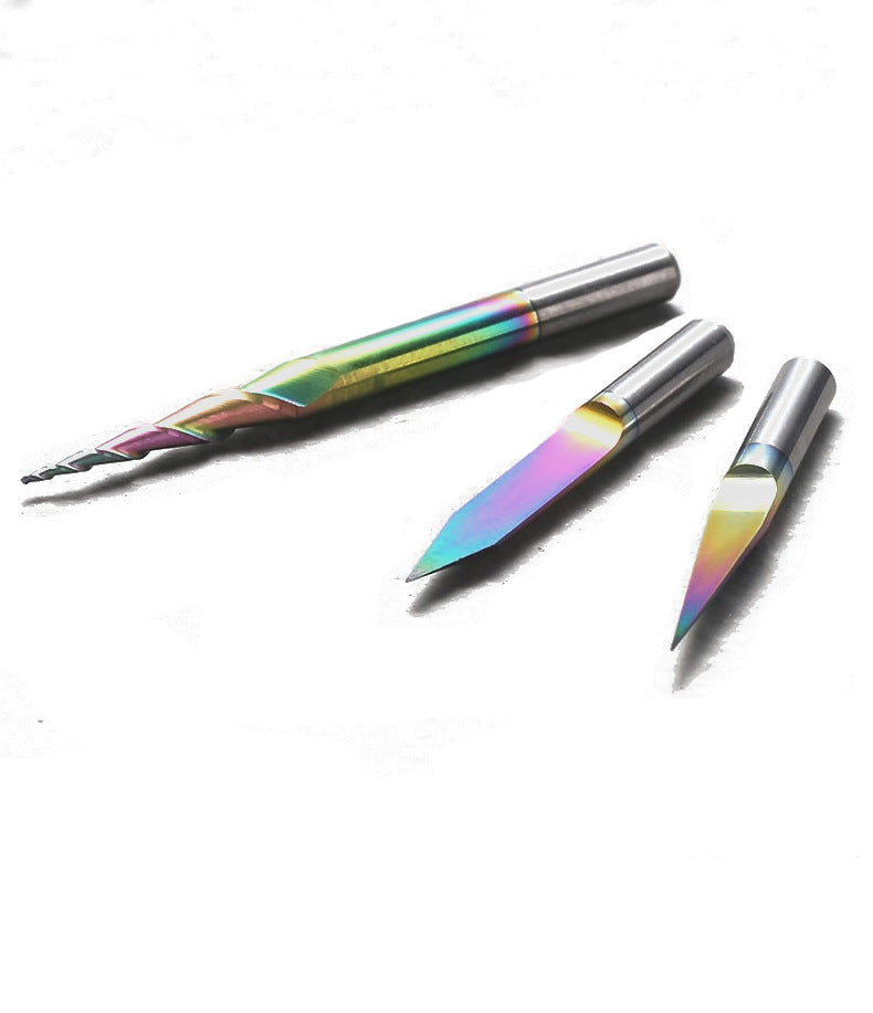 3PCS V-Shape Tapered Ball Nose End Mills for CNC Engraving, 1/8" Shank, Chromatic Coating for Aluminum,Copper & Brass