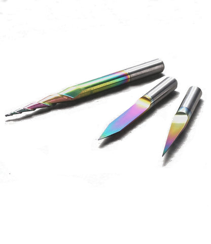3PCS V-Shape Tapered Ball Nose End Mills for CNC Engraving, 1/8" Shank, Chromatic Coating for Aluminum,Copper & Brass