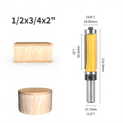 Flush Trim Router Bit with Top & Bottom Bearing, 3/4 Inch Cutting Diameter, 1/2 Inch Shank