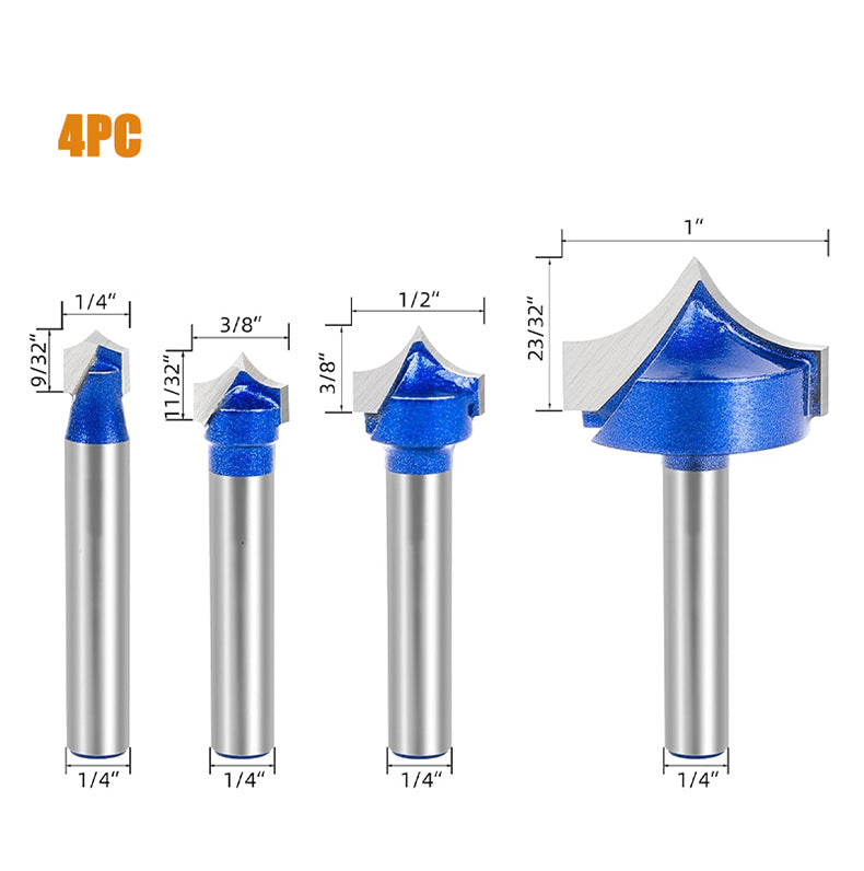 4Pcs 1/4" Shank Carbide Roundover Router Bit for Wood Engraving and Groove Cutting