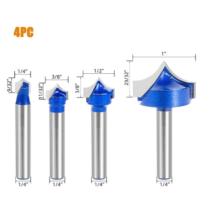 4Pcs 1/4" Shank Carbide Roundover Router Bit for Wood Engraving and Groove Cutting