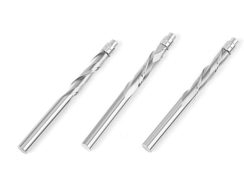 3 Pcs 1/4'' Tungsten Carbide Spiral Flush Trim Router Bit Set for End Mill Cutter with Bearing for Profiling Up/Down Spinning Compound