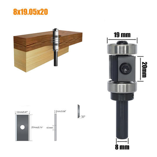 8mm Wood Flush Trim Router Bit Straight Double Flute Bearing Replaceable Carbide Inserts