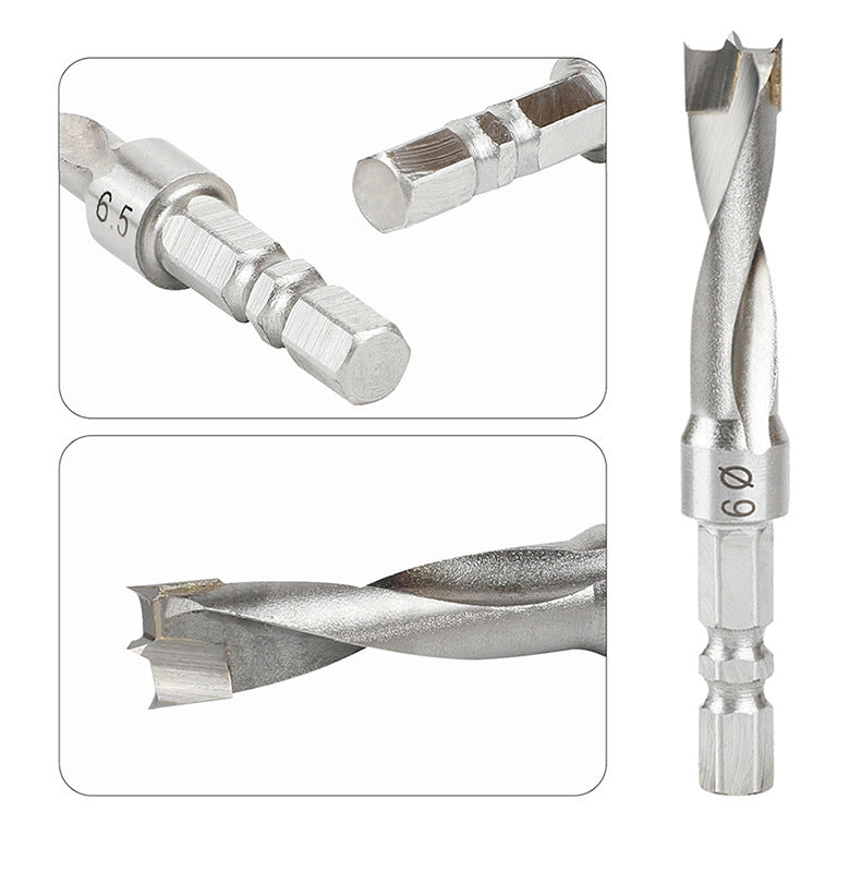 4PCS Hexagonal Handle Drill Bit Set 6.5/8/9/10mm Three-Point Carbide Blade Woodworking Drill for Wood Plastic Metal