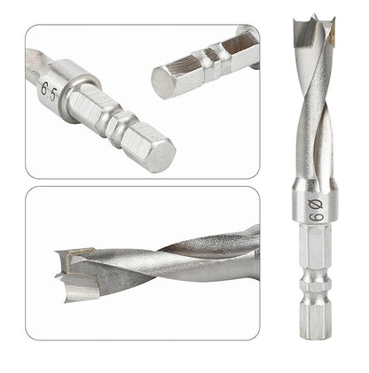 4PCS Hexagonal Handle Drill Bit Set 6.5/8/9/10mm Three-Point Carbide Blade Woodworking Drill for Wood Plastic Metal