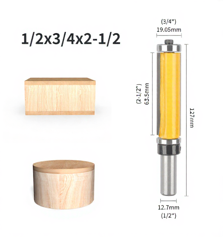 Flush Trim Router Bit with Top & Bottom Bearing, 3/4 Inch Cutting Diameter, 1/2 Inch Shank