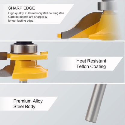 3PCS 1/4" Shank Router Bit Set, Raised Panel Cabinet Door Making, Cemented Carbide, Tenon Joint Cutter 1-5/8", Woodworking Door & Window Bits