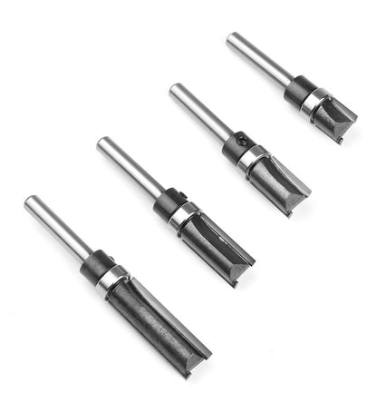 4 Piece Flush Trim Router Bit Set, 1/4" Shank, Carbide Tipped Top Bearing Pattern & Straight Trim Bits