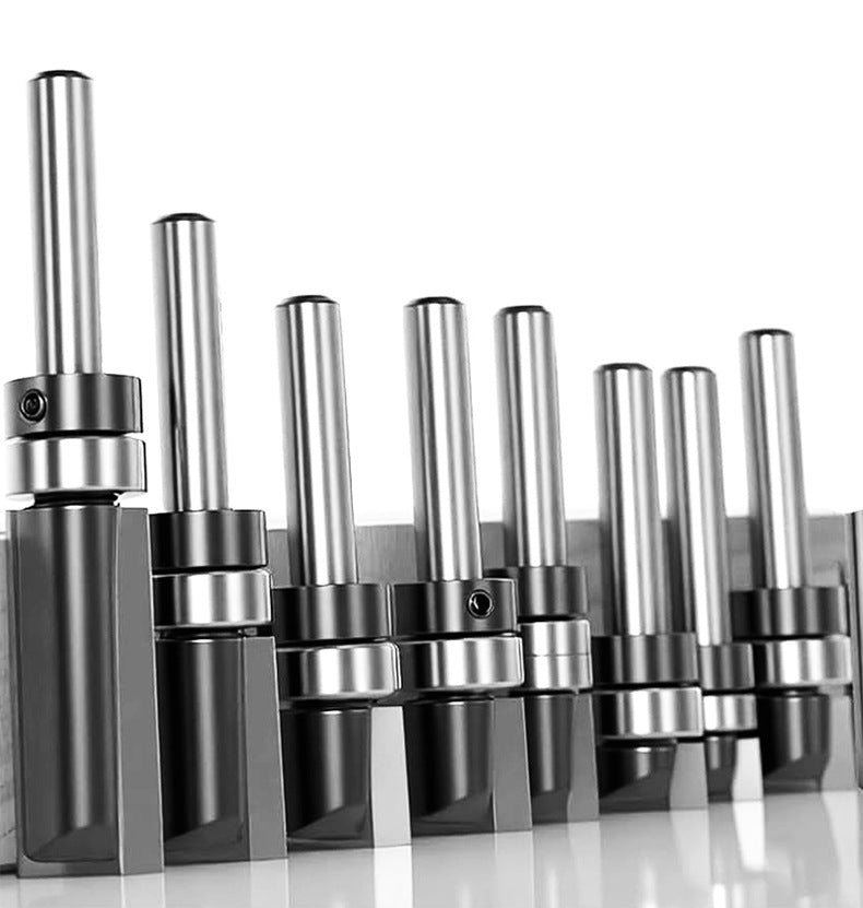 8 Piece Flush Trim Router Bit Set, 1/4" Shank, Carbide Tipped Top Bearing Pattern & Straight Trim Bits