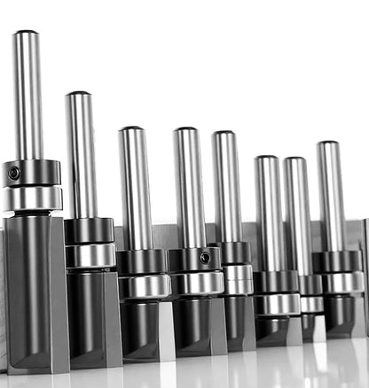 8 Piece Flush Trim Router Bit Set, 1/4" Shank, Carbide Tipped Top Bearing Pattern & Straight Trim Bits