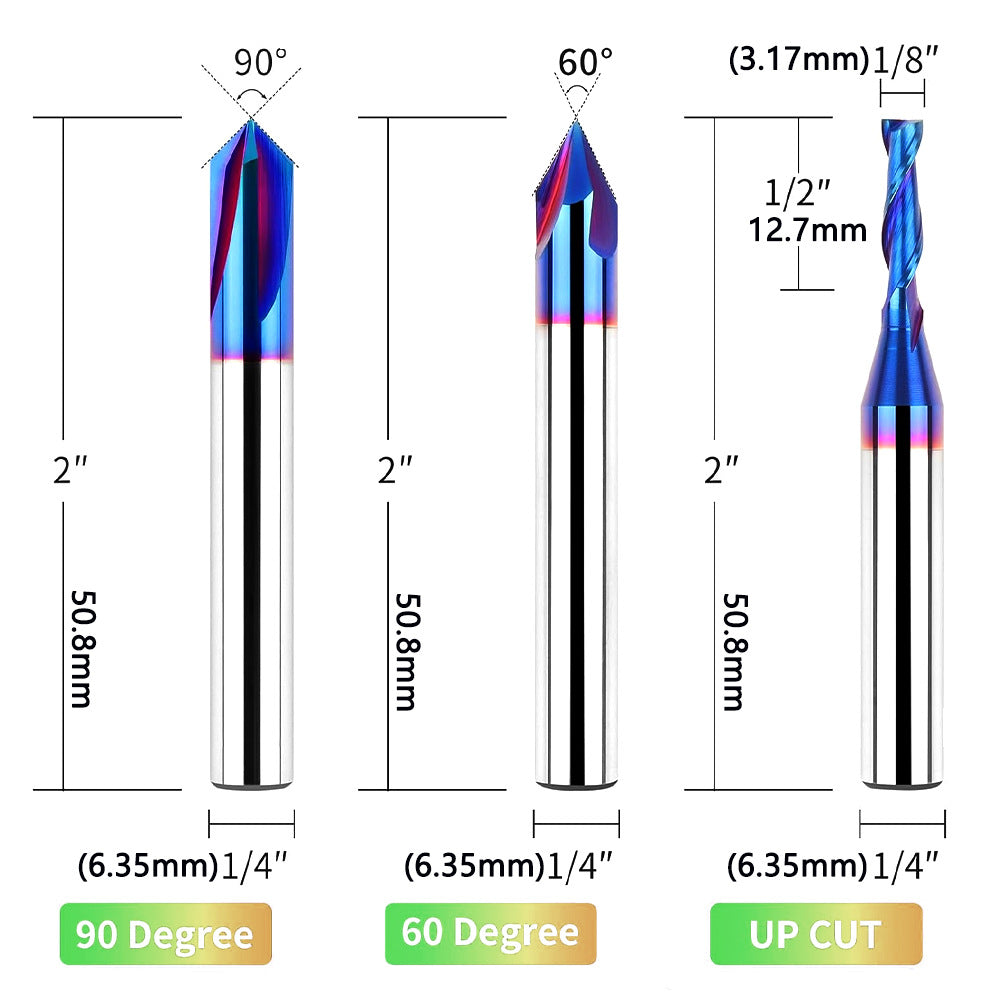 9PCS 1/4" Shank Tungsten Carbide CNC Router Bit Set – Woodworking Engraving & Trimming Tools for Grooving and Sign Making