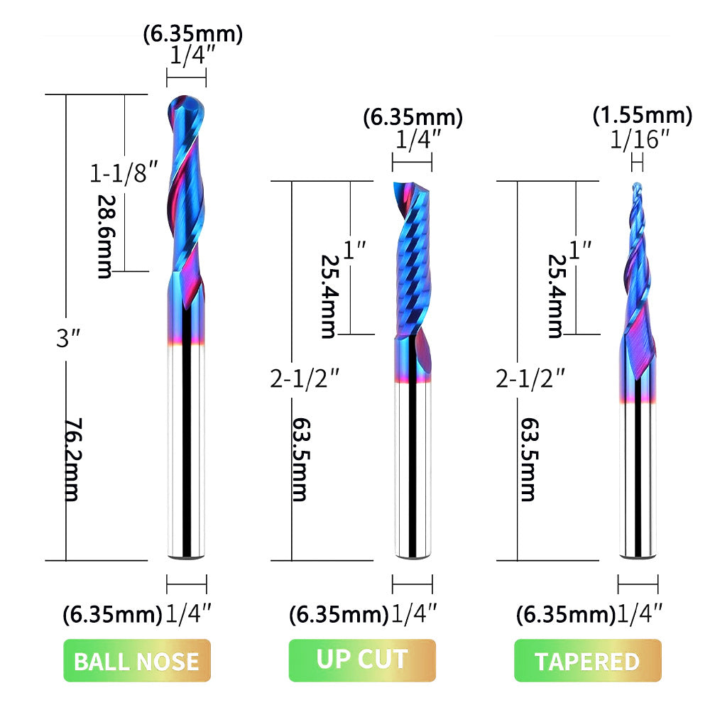9PCS 1/4" Shank Tungsten Carbide CNC Router Bit Set – Woodworking Engraving & Trimming Tools for Grooving and Sign Making