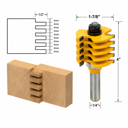 Box Joint Adjustable 5 Blade 3 Flute 1/2"1/4" Shank Router Bit