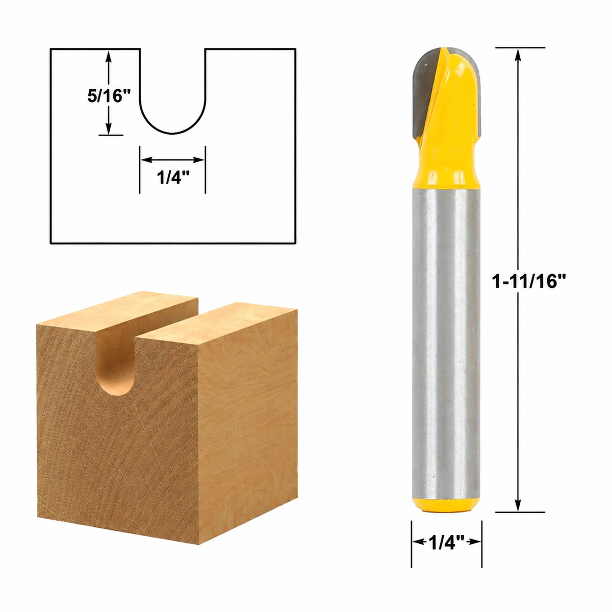 Core Box 1/4"W X 5/16"H 1/4" Shank Router Bit