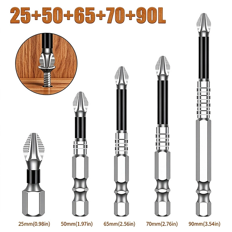 S2 Alloy Steel PH2 Anti Slip Magnetic Screwdriver Bits with 1/4" Hex Shank for Electric Drills