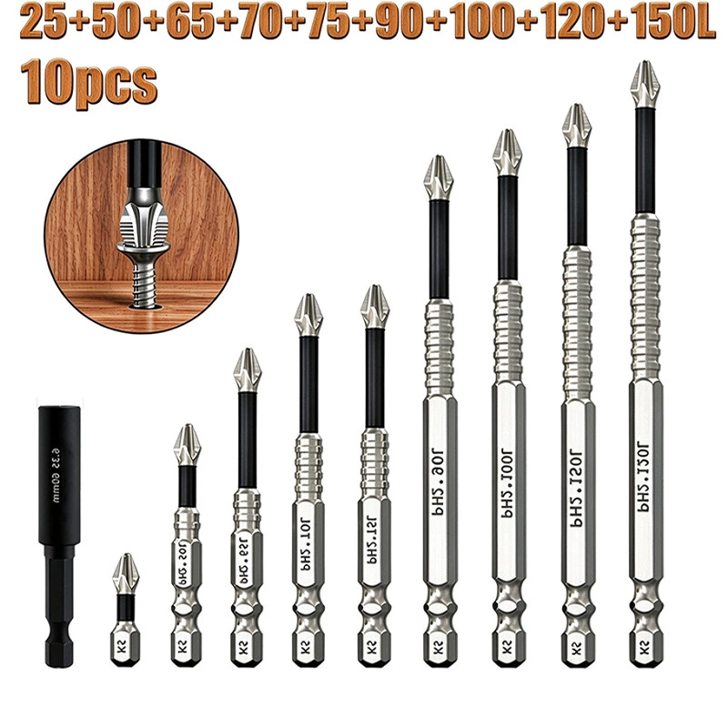 S2 Alloy Steel PH2 Anti Slip Magnetic Screwdriver Bits with 1/4" Hex Shank for Electric Drills