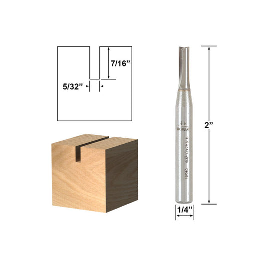 Solid Carbide Insert Straight 5/32" Dia. X 7/16" Length 1/4" Shank Router Bit