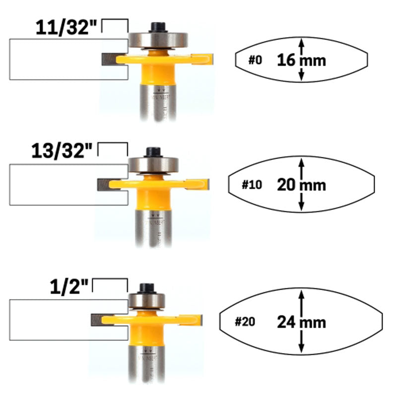 Biscuit Joint Slot 1/2" Shank Cutter Router Bit & Bearing Set