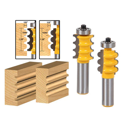2-Piece Triple Bead & Flute Router Bit Set, 1/2-Inch Shank for Woodworking