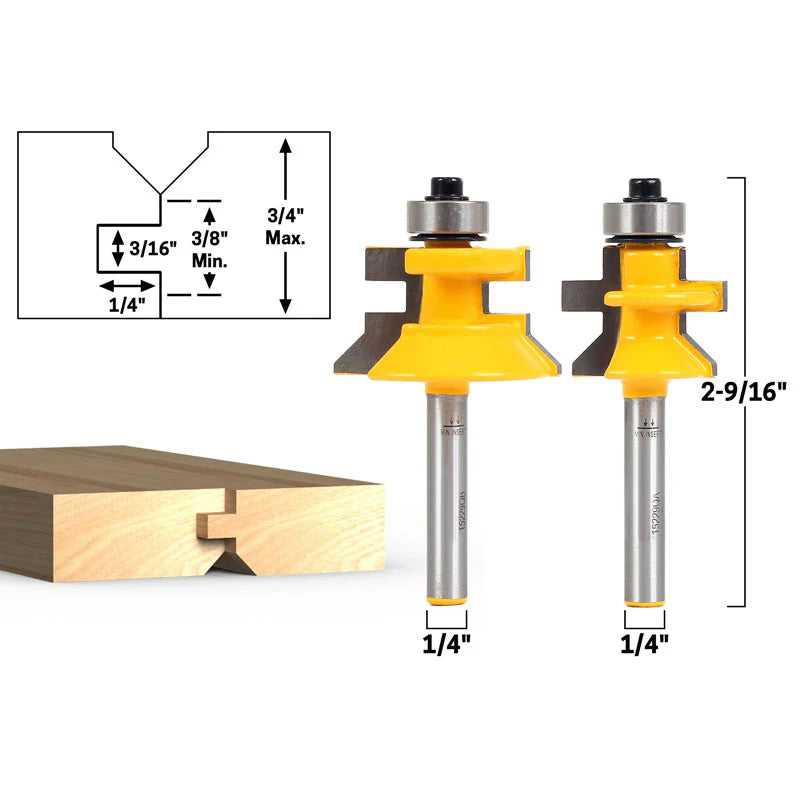 Matched Tongue and Groove Router Bit V-Notch Cutter 1/2-Inch Shank