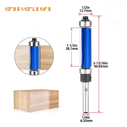 1/4" Shank Flush Trim Router Bit with Top and Bottom Bearings Carbide for Precision Woodworking