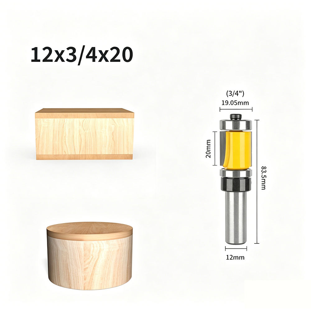 Top & Bottom Bearing Flush Trim Router Bit, 3/4 Inch Cutting Diameter, 12mm Shank