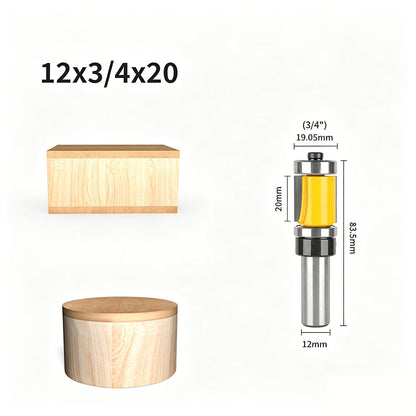 Top & Bottom Bearing Flush Trim Router Bit, 3/4 Inch Cutting Diameter, 12mm Shank