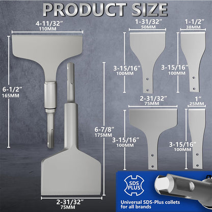 Chisel Set 2-31/32" & 4-11/32" with SDS Plus Shanks, 40Cr Steel Tool Kit Includes 4 Replacement Blades