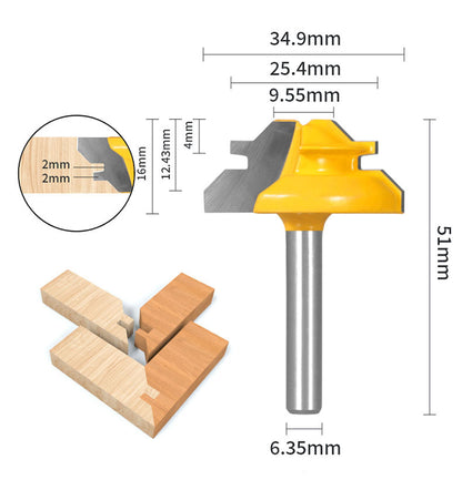 1PC or 3PCS 1/4" Shank 45° Lock Miter Router Bit Tungsten Carbide Woodworking Milling Cutter