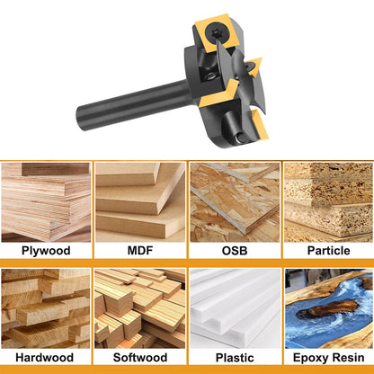4-Wing Indexable Planer Bit with 8 Replaceable Carbide Inserts for CNC and Handheld Wood Surfacing