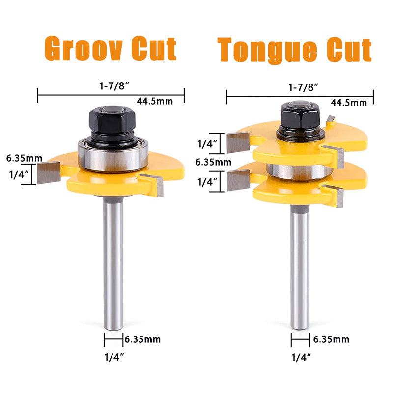 Tongue and Groove Router Bit Set – 1/4" Shank, 3/4" Stock, 1/2" Cutting Depth, 2pcs T-Shape 3-Teeth Wood Milling Cutter