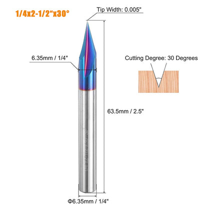 V Groove CNC Router Bit 1/4 Inch Shank, 3 Flute Carbide Chamfer End Mill 15° 30° 60° 90° Engraving Tool