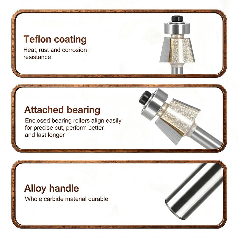 15° Bevel Trim Router Bit with Bearing, Carbide Chamfer Edge Trimming Bit