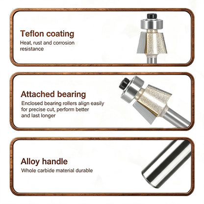 15° Bevel Trim Router Bit with Bearing, Carbide Chamfer Edge Trimming Bit