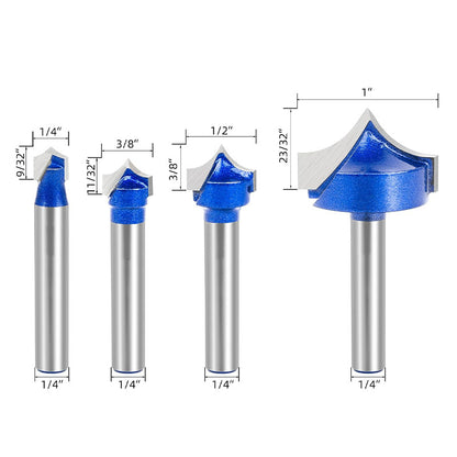 4Pcs 1/4" Shank Carbide Roundover Router Bit for Wood Engraving and Groove Cutting